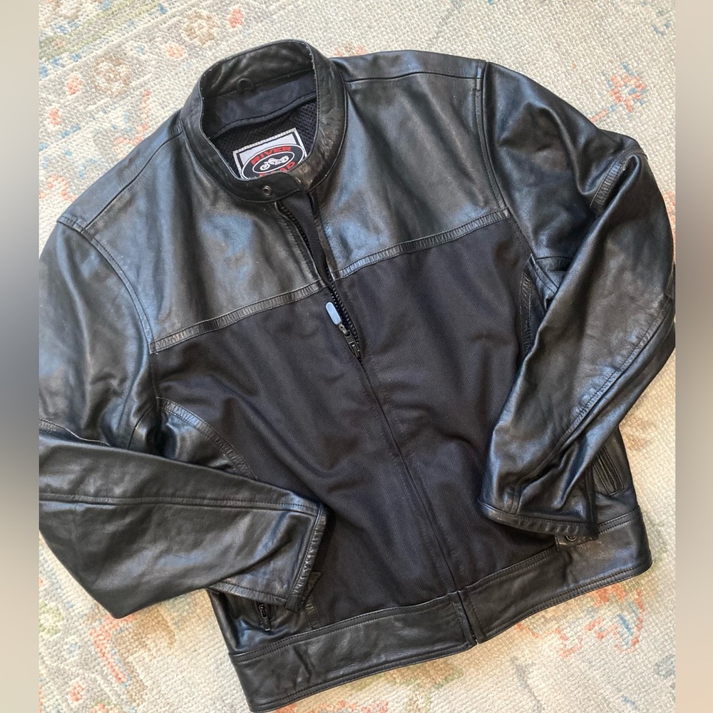 Men’s River Road Black Leather Motorcycle Jacket Size 48